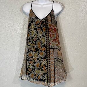 VNTG Lavender Brown Silk Multicolor Floral Mini Dress